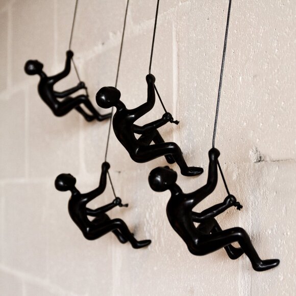 Climbing Man Home Decor Classic Wall-Art Sculpture | 4-Piece | Black - Picture 1 of 5
